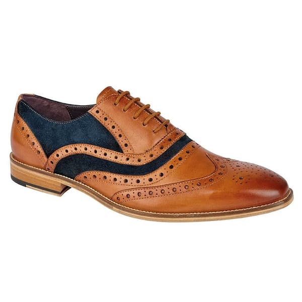 Roamers Mens 5 Eyelet Leather Brogue Oxfords Tan/Blue 7 UK