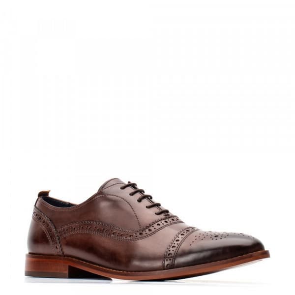 Base London Herre Cast vasket snørebånd i læder Brogue sko Brown 6 UK