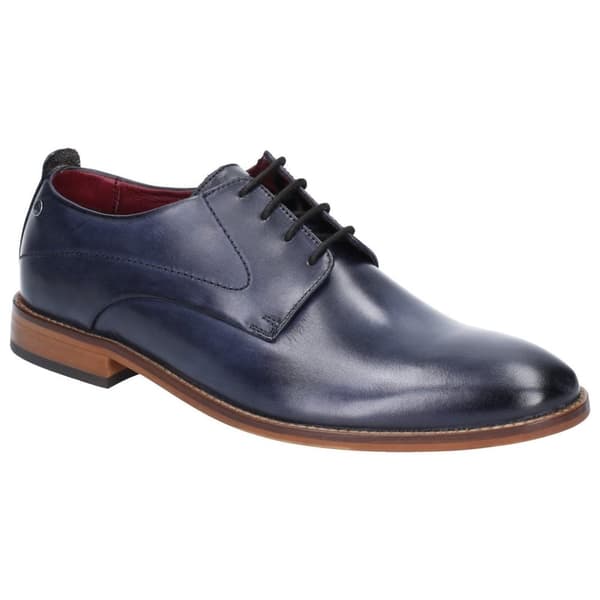 Base London Mens Script Washed Lace Up Leather Shoe Navy 9 UK