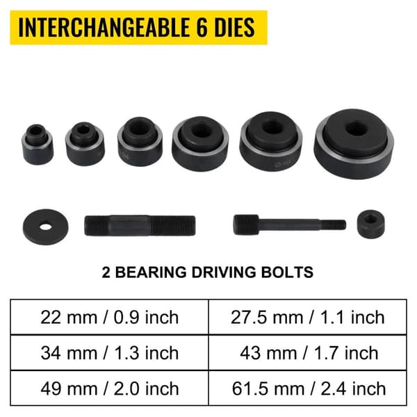 Hydraulisk Knockout Punch Driver Kit, 6 Dies, Stålplade Hullåbner
