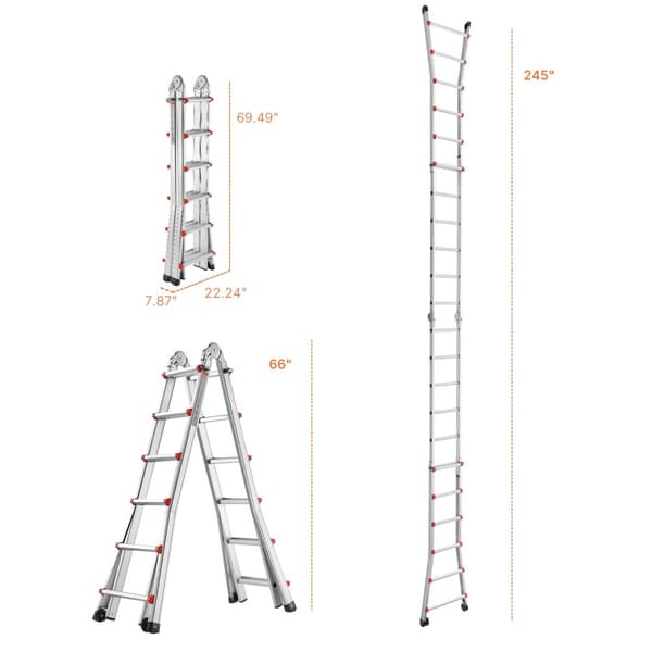 Teleskopstege, A-ramdesign, Lättviktsaluminium,6.2m