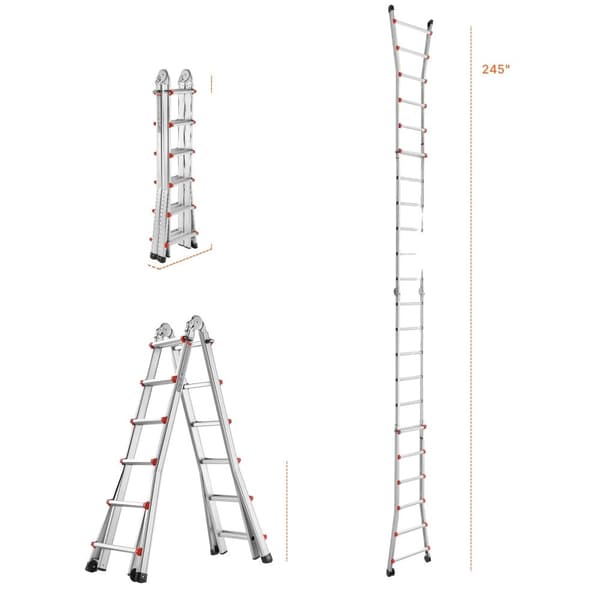 Teleskopstege, A-ramdesign, Lättviktsaluminium,6.2m