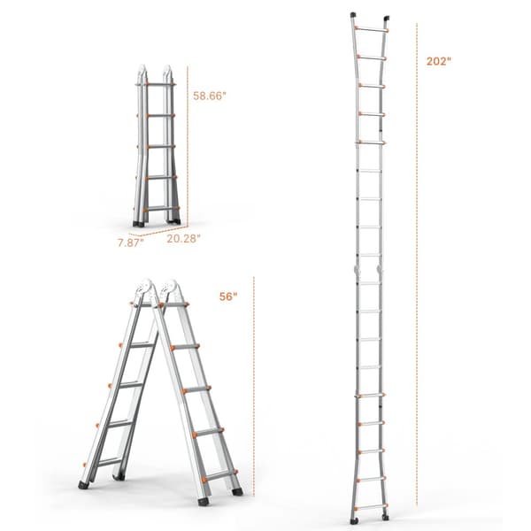 Teleskopstege, A-ramdesign, Lättviktsaluminium,5.1m