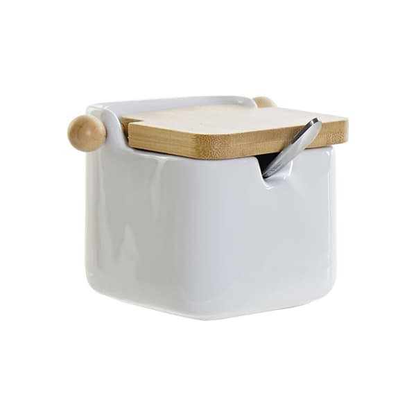 Sokeriastia DKD Home Decor Valkoinen Perus Bambu Dolomite (10,5 x 8 x 8 cm)