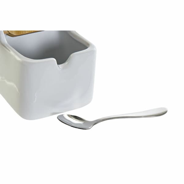 Sukkerskål DKD Home Decor Hvid Basis Bambus Dolomite (10,5 x 8 x 8 cm)