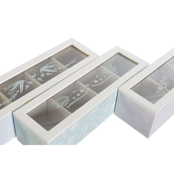 Æske til infusioner DKD Home Decor Blå Grøn Syren Krystal Træ MDF (3 enheder)