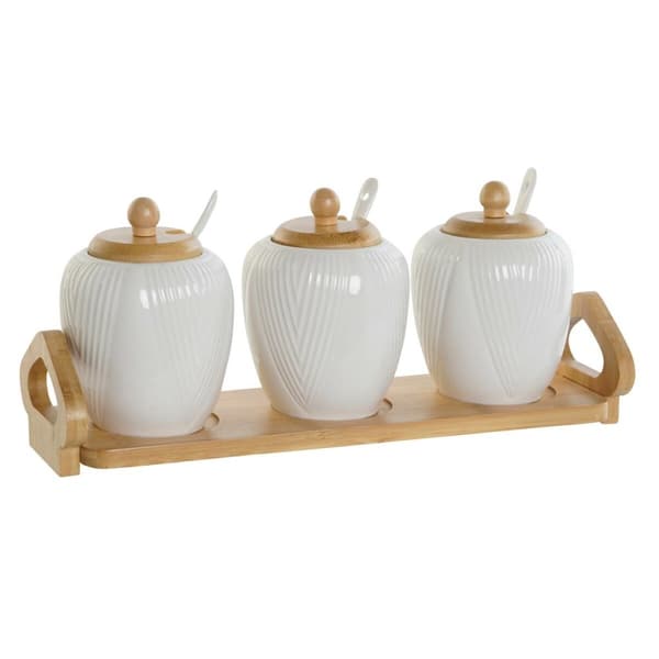 Sockerströare DKD Home Decor Vit Naturell Bambu Porslin 31 x 9 x 7 cm 4 Delar