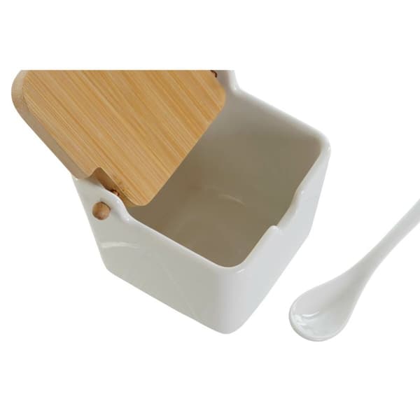 Sokeriastia DKD Home Decor Valkoinen Luonnollinen Bambu Posliini 10,5 x 9 x 9 cm