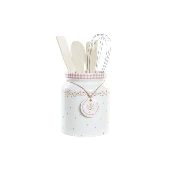 Keittiövälinesetti DKD Home Decor Dolomite Puu MDF 12 x 12 x 22 cm Gėlės