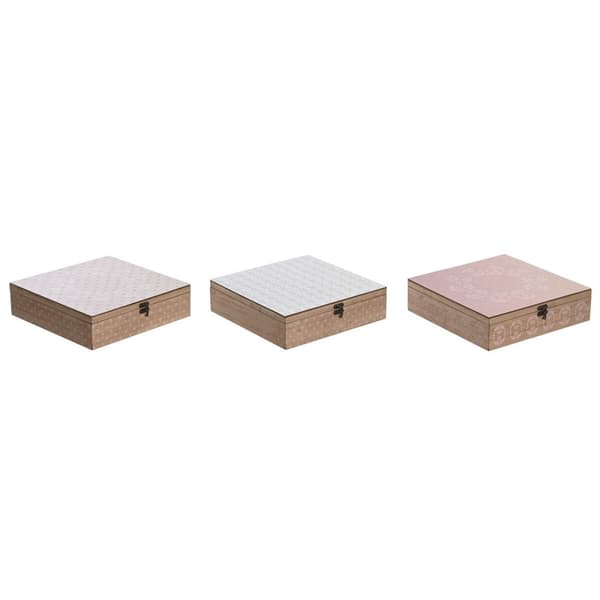Haudukelaatikko DKD Home Decor Kristalli Pinkki Metalli Valkoinen 24 x 24 x 7 cm 3 Kappaletta Puu MDF