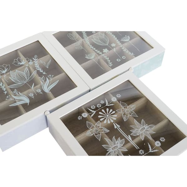 Låda för örtte DKD Home Decor Blå Vit Grön Lila Metall Glas Trä MDF (3 antal)