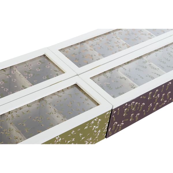 Æske til infusioner DKD Home Decor Grøn Sennep Mørkebrun Krystal Træ MDF (4 enheder)