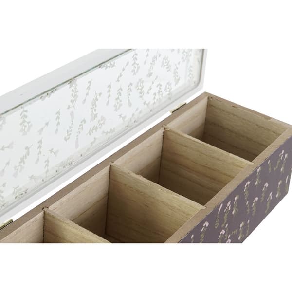 Æske til infusioner DKD Home Decor Grøn Sennep Mørkebrun Krystal Træ MDF (4 enheder)