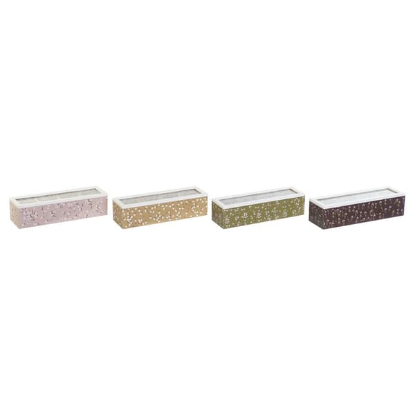 Æske til infusioner DKD Home Decor Grøn Sennep Mørkebrun Krystal Træ MDF (4 enheder)