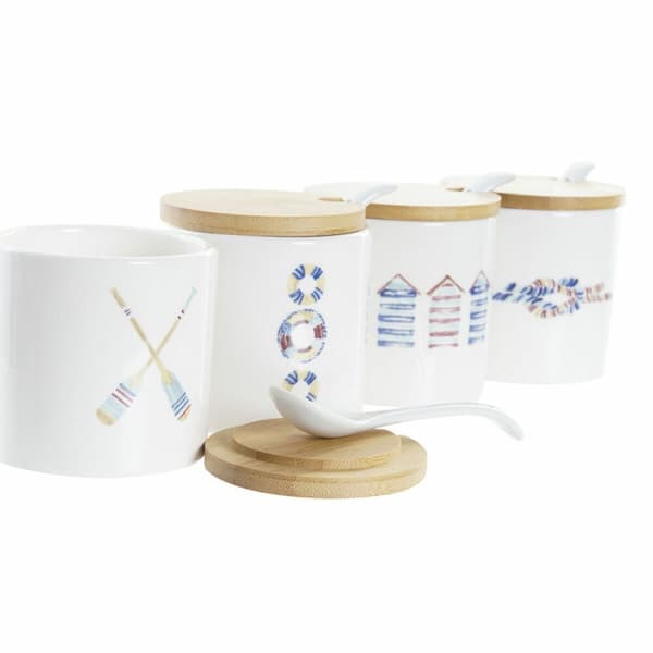 Sockerströare DKD Home Decor Sjöman Vit Multicolour Bambu Dolomite 4 Delar 7,5 x 7,5 x 7,5 cm
