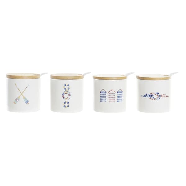 Sockerströare DKD Home Decor Sjöman Vit Multicolour Bambu Dolomite 4 Delar 7,5 x 7,5 x 7,5 cm