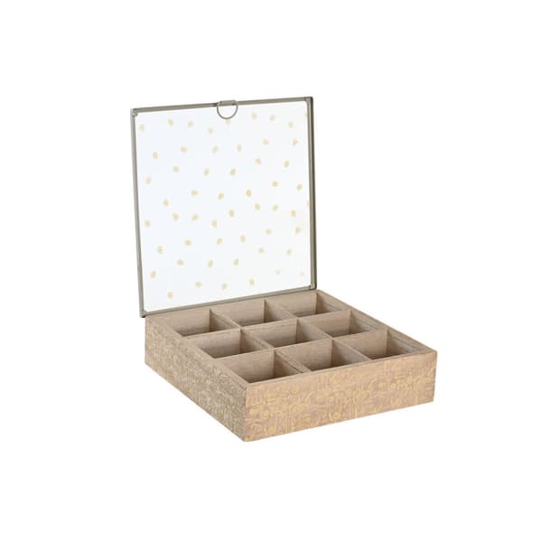 Låda för örtte DKD Home Decor 24 x 24 x 6,5 cm Glas Naturell Blå Rosa Metall Vit 3 Delar Trä MDF