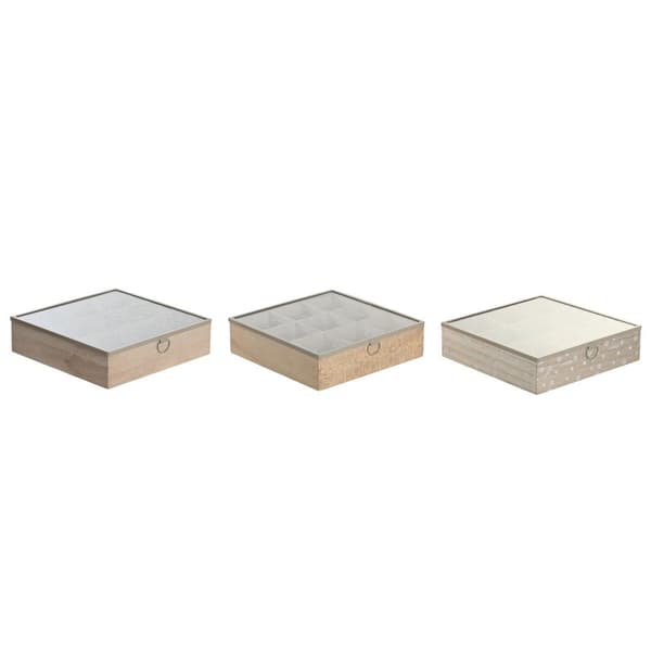 Låda för örtte DKD Home Decor 24 x 24 x 6,5 cm Glas Naturell Blå Rosa Metall Vit 3 Delar Trä MDF
