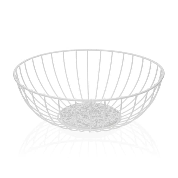 Fruktskål Versa Damasco Vit Metall Stål Trä MDF 28 x 10 x 28 cm