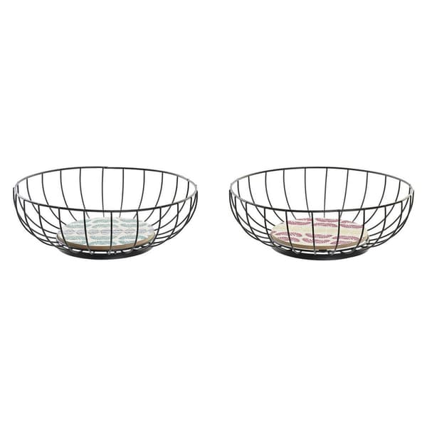 Frugtskål DKD Home Decor Blå Turkisblå Metal Træ MDF 28 x 28 x 11 cm (2 enheder)