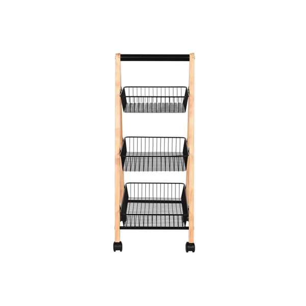 Frugtskål Home ESPRIT Sort Natur Stål Fyrretræ 48 x 32 x 79 cm