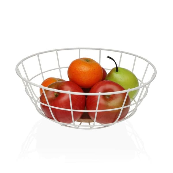 Fruktbolle Versa Hvit 28 x 12 x 28 cm Tre Gummitre Stål Jern