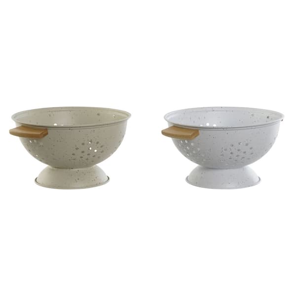 Drainer Home ESPRIT Hvit Beige Bambus Rustfritt stål 30 x 24,5 x 14 cm (2 enheter)