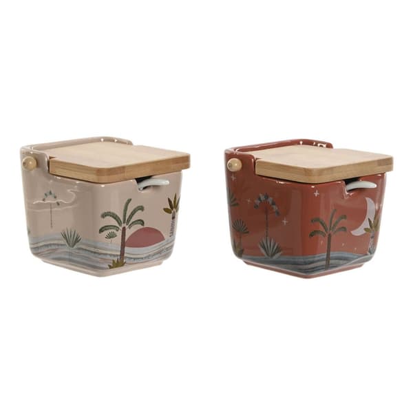 Sokeriastia Home ESPRIT Beige Pinkki Terrakotta Liila Bambu Dolomite 7,5 x 7,5 x 7,5 cm (2 osaa)