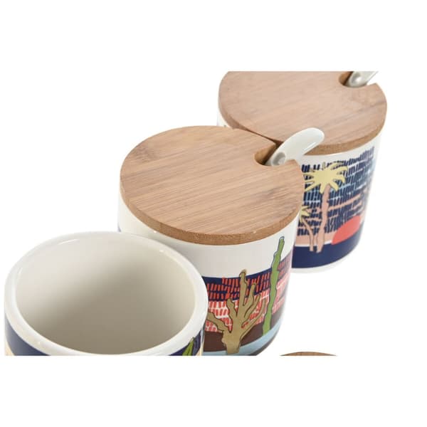 Sokeriastia Home ESPRIT Sininen Vihreä Pinkki Liila Bambu Dolomite 7,5 x 7,5 x 7,5 cm (3 osaa)