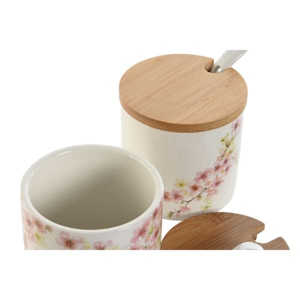 Sockerströare Home ESPRIT Vit Rosa Lila Bambu Dolomite 7,5 x 7,5 x 7,5 cm (2 antal)