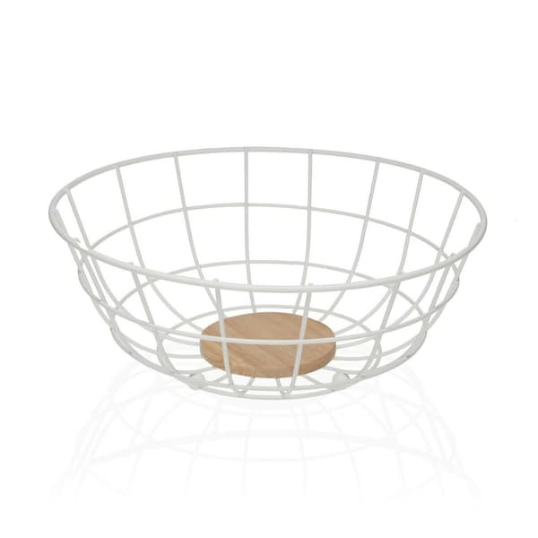 Frugtskål Versa Hvid 28 x 12 x 28 cm Træ Gummitræ Stål Jern