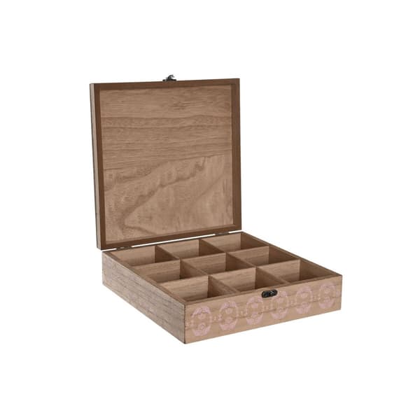 Låda för örtte DKD Home Decor Glas Rosa Metall Vit 24 x 24 x 7 cm 3 Delar Trä MDF