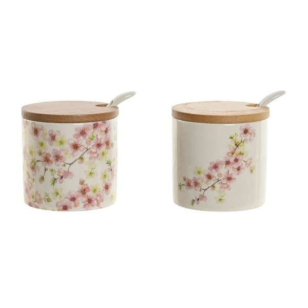 Sockerströare Home ESPRIT Vit Rosa Lila Bambu Dolomite 7,5 x 7,5 x 7,5 cm (2 antal)
