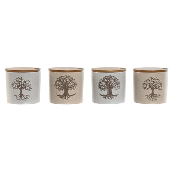 Sockerströare Home ESPRIT Vit Beige Bambu Stengods 9,5 x 9,5 x 9,5 cm (4 antal)