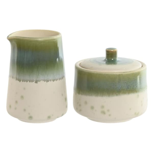 Maitokannu ja sokerikulho Home ESPRIT Valkoinen Vihreä Posliini 250 ml 9 X 9 X 8,4 cm 2 Kappaletta