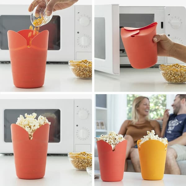 KÄYTETTY Silikoniset ja kokoontaittuvat popcornin valmistusalustat InnovaGoods COLLAPSIBLE POPCORN BOWL Metalli Silikoni (Kunnostetut Tuo