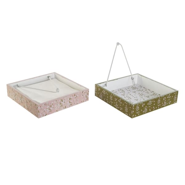 Servietholder DKD Home Decor Grøn Sennep Mørkebrun Metal Aluminium Træ MDF 18 x 18 x 4 cm (4 enheder)