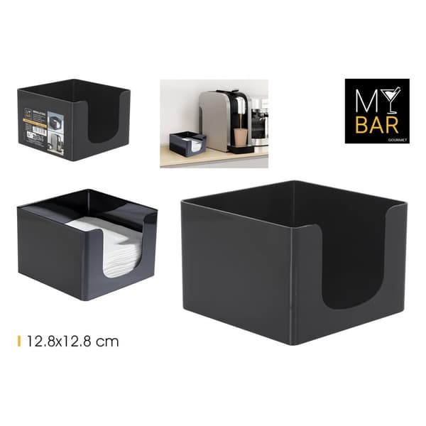 Servetthållare My Bar COCKTAIL Svart Plast 12,8 x 12,8 x 8,8 cm (24 antal)