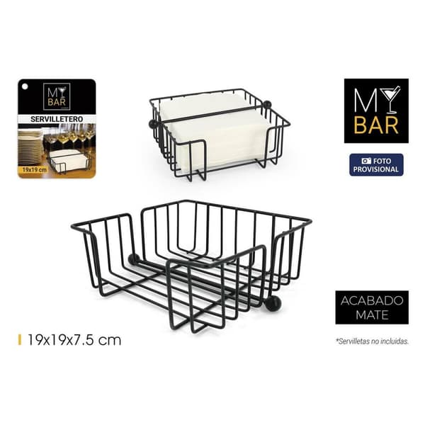 Servietholder My Bar Sort Metal 19 x 19 x 7,5 cm (12 enheder)