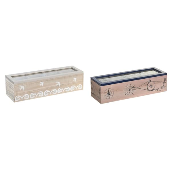 Låda för örtte DKD Home Decor Glas Blå Vit Trä MDF (30 x 9 x 8 cm) (2 antal)