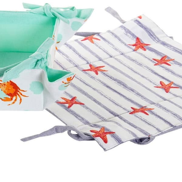 Kurv DKD Home Decor Summer Blå Grøn Bomuld (2 pcs)