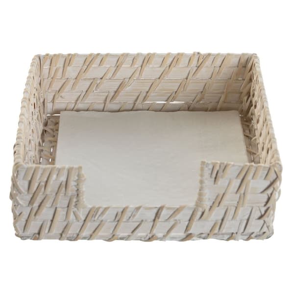 Servetthållare Home ESPRIT Vit Naturell Bambu Rattan 18 x 18 x 6 cm