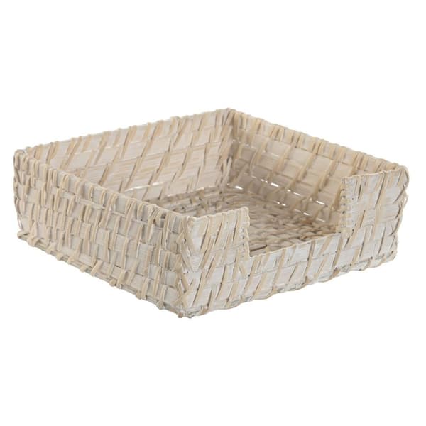 Servetthållare Home ESPRIT Vit Naturell Bambu Rattan 18 x 18 x 6 cm
