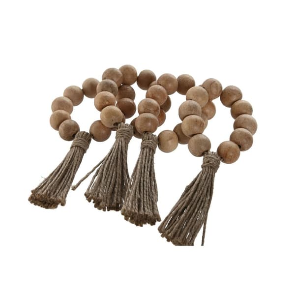 Servietring Home ESPRIT Natur Jute Akacie Makramé 7,5 x 2 x 7,5 cm 4 Dele