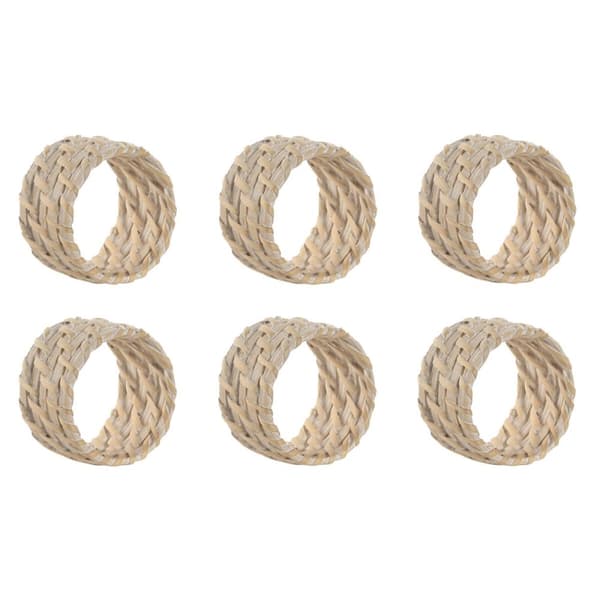 Servietring Home ESPRIT Hvid Natur Bambus Spanskrør 5 x 5 x 3 cm