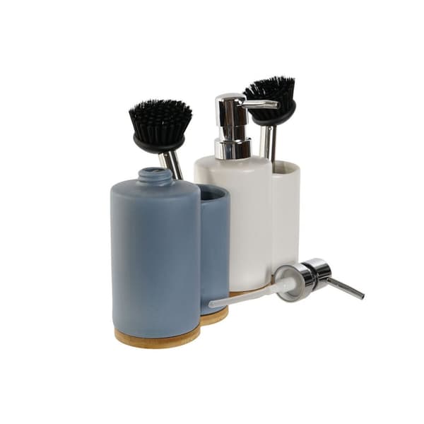 2-i-1 såpedispenser for kjøkkenvasken DKD Home Decor Bambus Rustfritt stål Dolomite 11,5 x 6,5 x 18,5 cm (2 enheter)