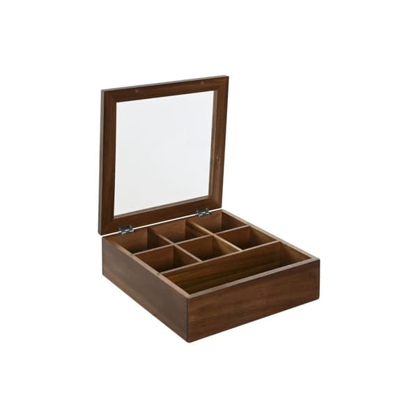 Boks for Infusjoner Home ESPRIT Naturell Krystall Akasia 20,5 x 20,5 x 6,5 cm