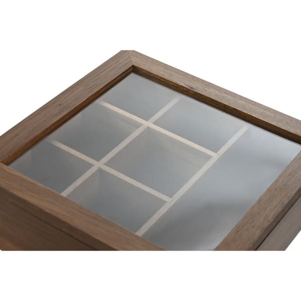 Boks for Infusjoner Home ESPRIT Naturell Krystall Akasia 20,5 x 20,5 x 6,5 cm