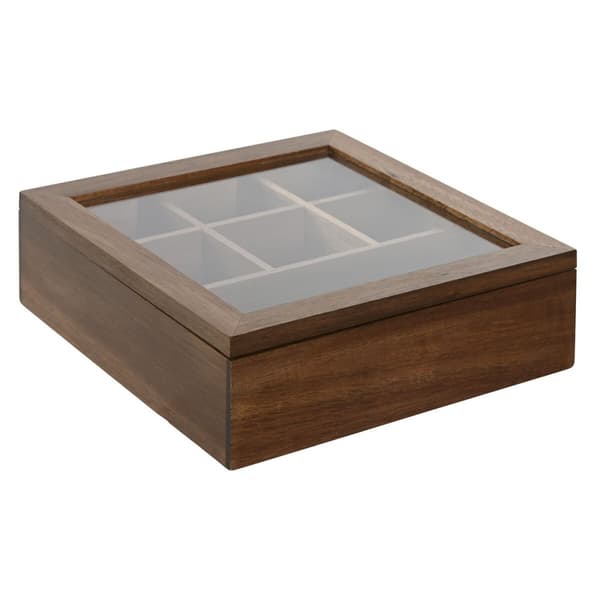Boks for Infusjoner Home ESPRIT Naturell Krystall Akasia 20,5 x 20,5 x 6,5 cm