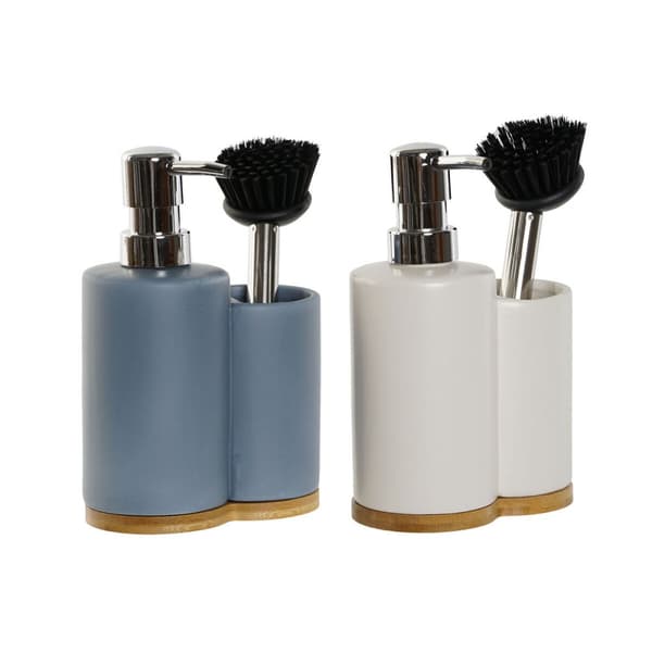 Diskmedelspump 2-i-1 DKD Home Decor Bambu Rostfritt stål Dolomite 11,5 x 6,5 x 18,5 cm (2 antal)